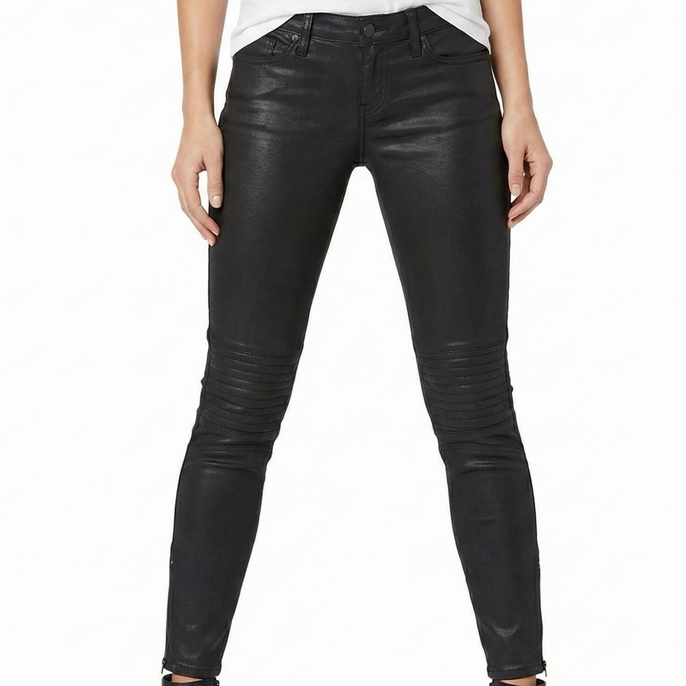Sanctuary 98% Cotton Coated Moto Skinny Black Pants Jeans Sz 26 EUC Ribbed Knees